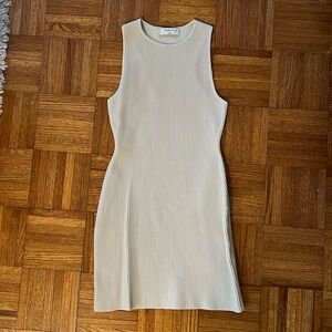 Aritzia Cream Ribbed Sleeveless Knit Mini Dress